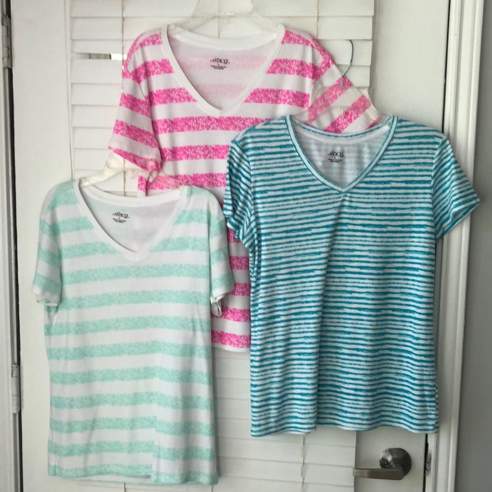 BCG Tee Shirts Bundle of 3 Size Large Striped Green Pink Teal